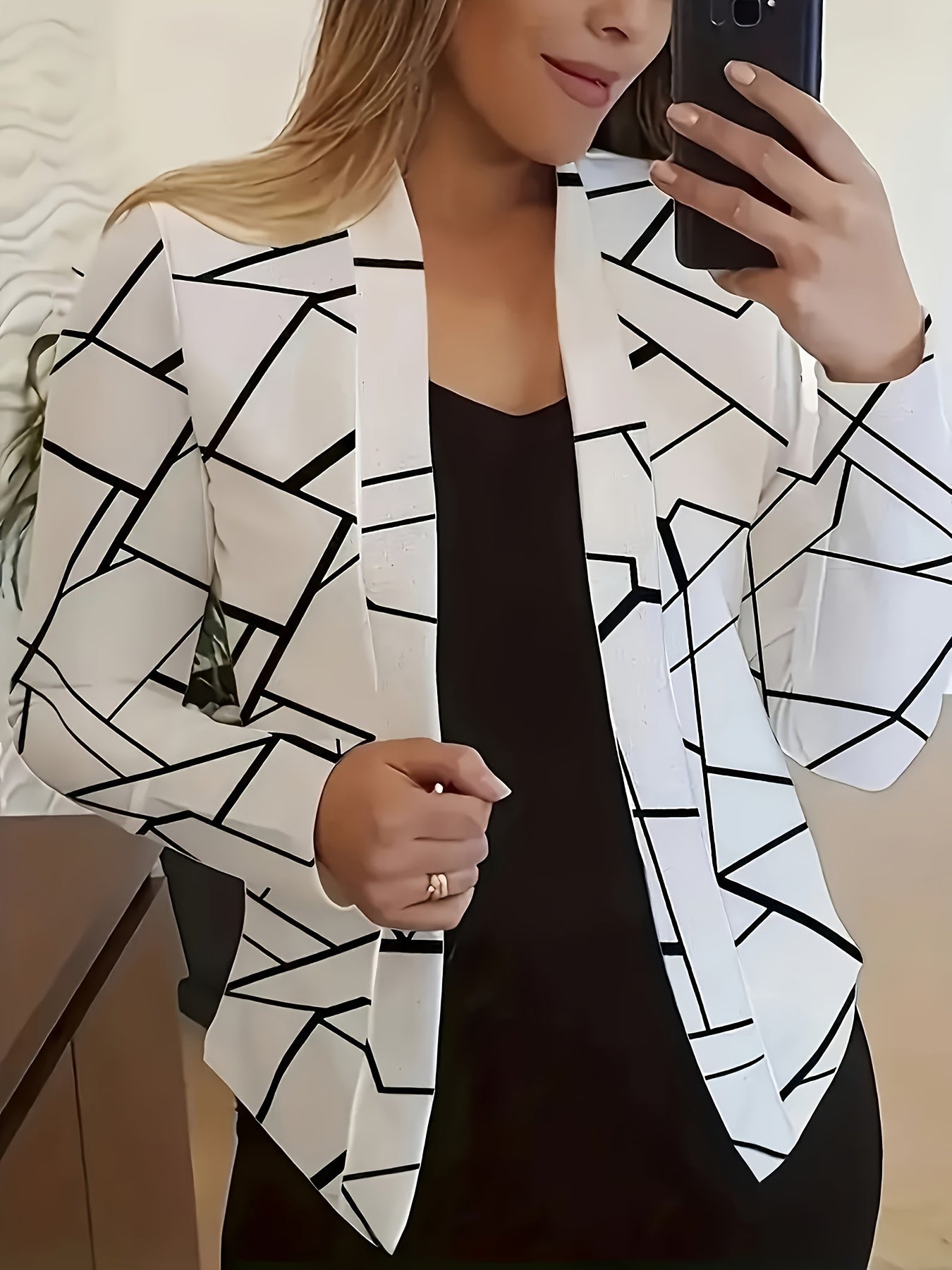 New Women'S Cardigan with Geometric Print Jacket